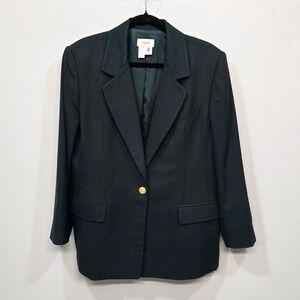 Vintage‎ Talbots 100% Wool Blazer 16 Petites Dark Green Gold Button Academia Ivy